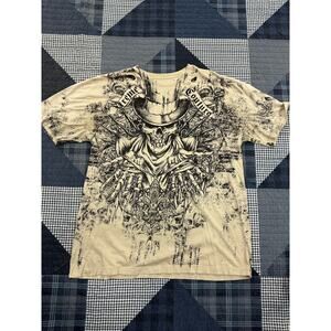 Vintage Y2K Skull AOP Grunge Opium‎ Goth Baggy White Shirt Mens Size 2XL